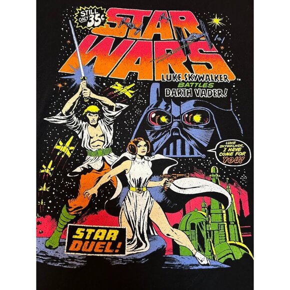 Star Wars Luke Skywalker Darth Vader Graphic T-Shirt Size L Black Mad Engine - Picture 3 of 4